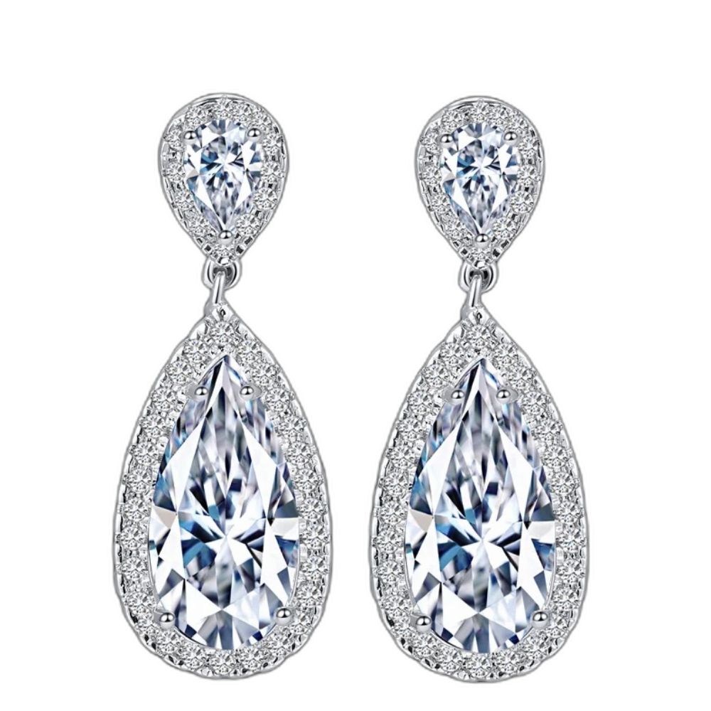 CWWZircons Classic Silver Color White Cubic Zirconia Crystal Earrings Jewelry