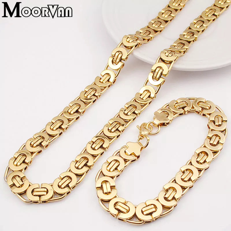 MOORVAN Stainless Steel Egypt Byzantine Bracelet Necklace