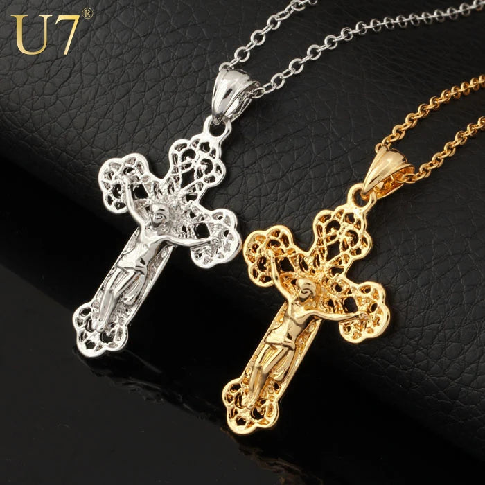 U7 Saint Benedict Cross Necklace Vintage Pattern Christian Jewelry