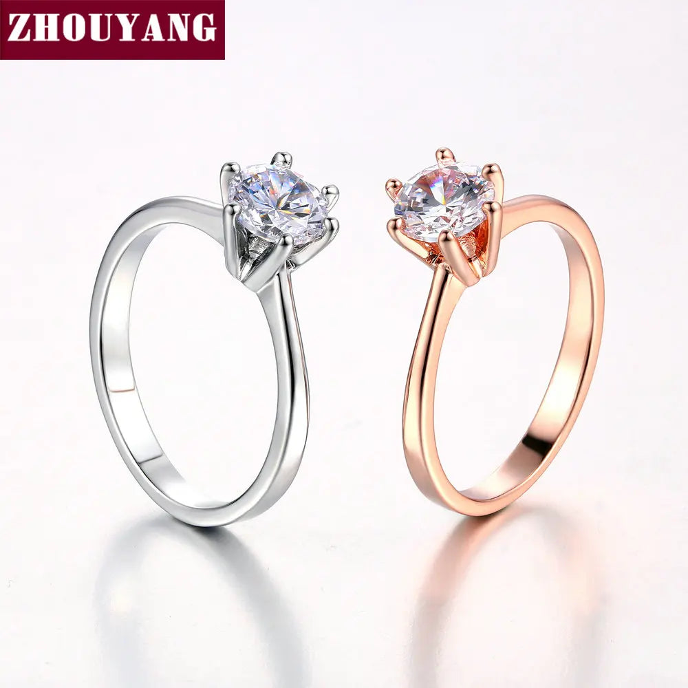 ZHOUYANG Wedding Ring Claw Cubic Round Jewelry