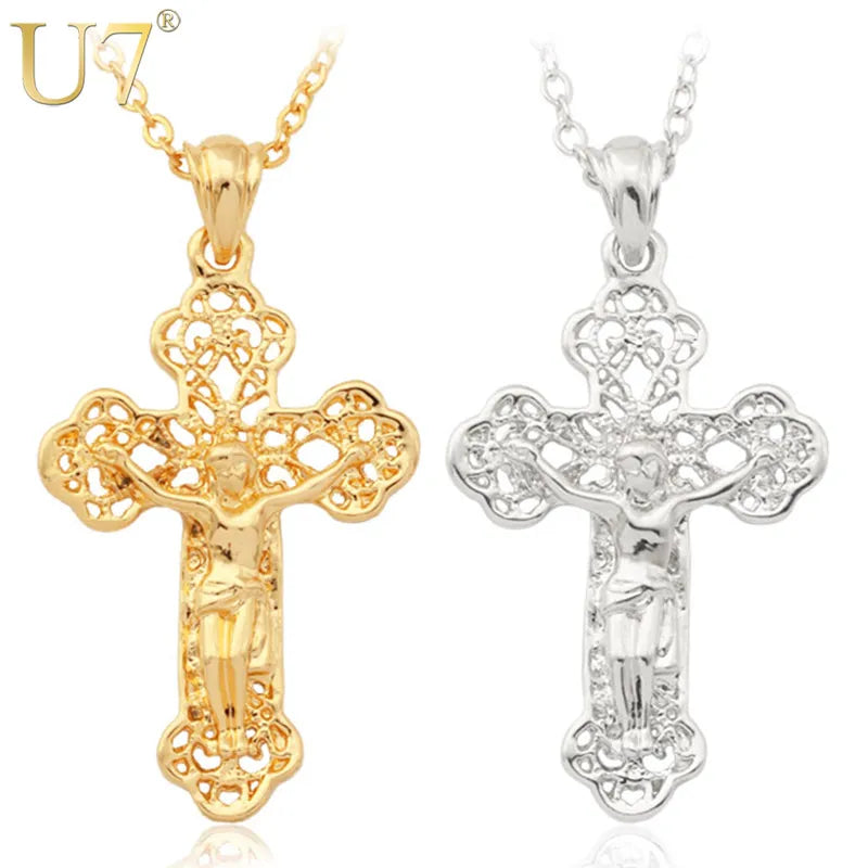 U7 Saint Benedict Cross Necklace Vintage Pattern Christian Jewelry