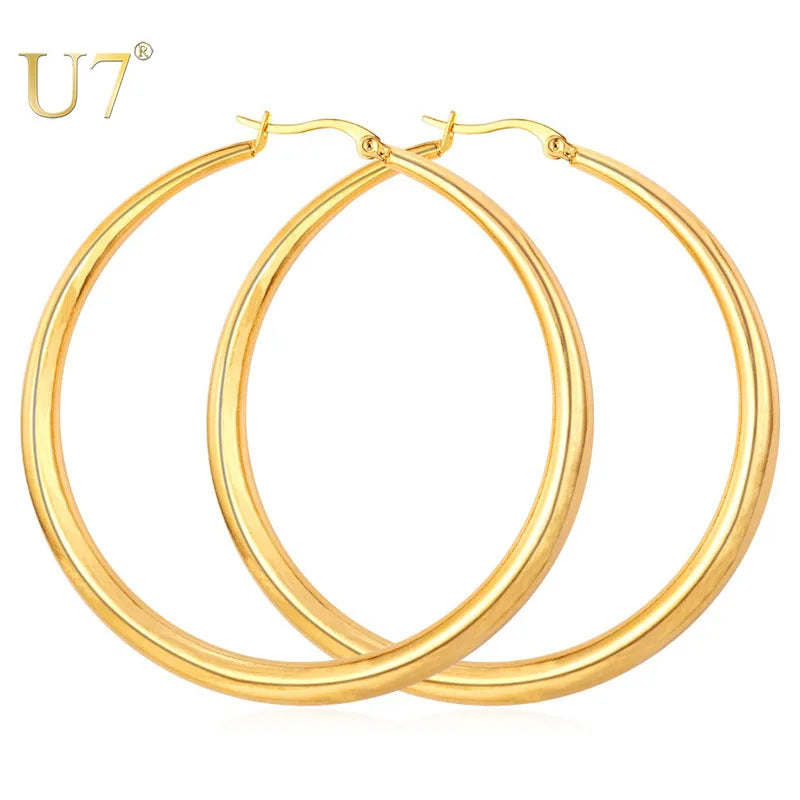 U7 Hyperbole Big 62mm Hoop Earring Stainless Steel Jewelry