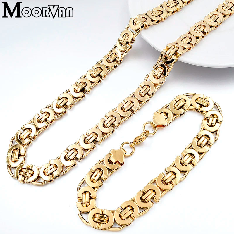 MOORVAN Stainless Steel Egypt Byzantine Bracelet Necklace