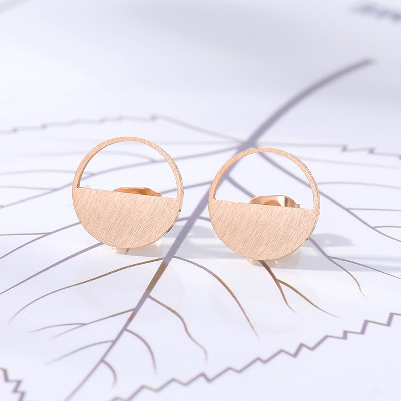 Stainless Steel Golden Stud Semicircle Geometric Jewelry