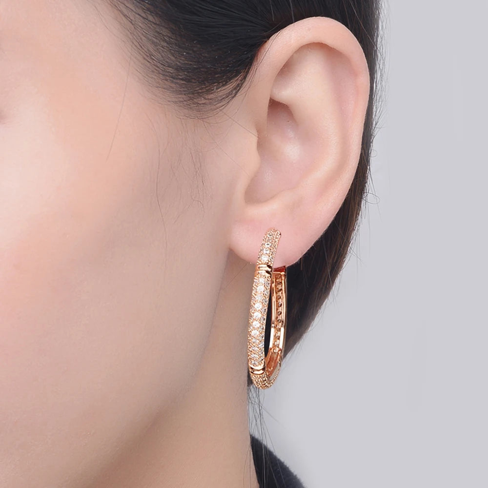 DOUBLE FAIR Luxury Circle Earrings Crystal Jewelry