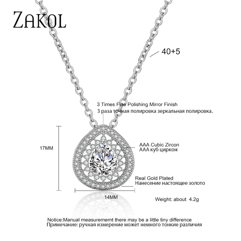 ZAKOL Trendy Pendant Necklaces Sparkling Crystal Jewelry