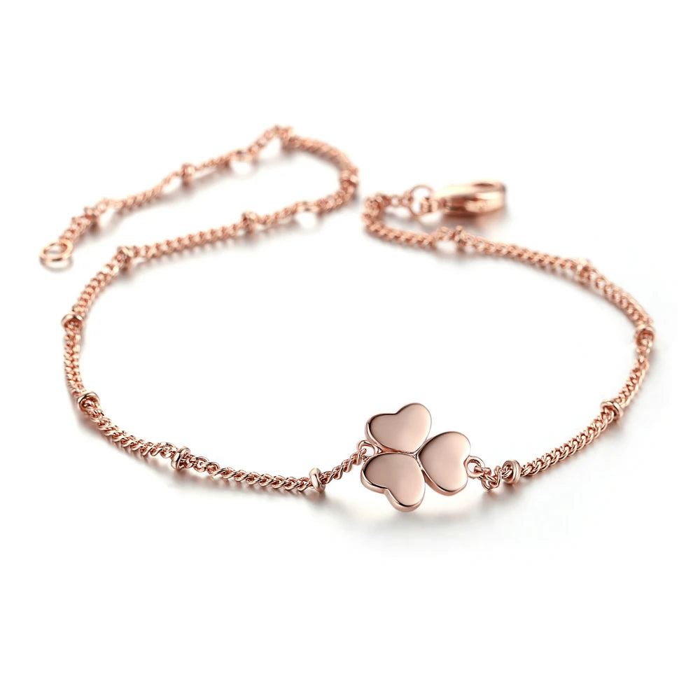 ZHOUYANG Heart Clover Charming Bracelet Rose Gold Color Jewelry