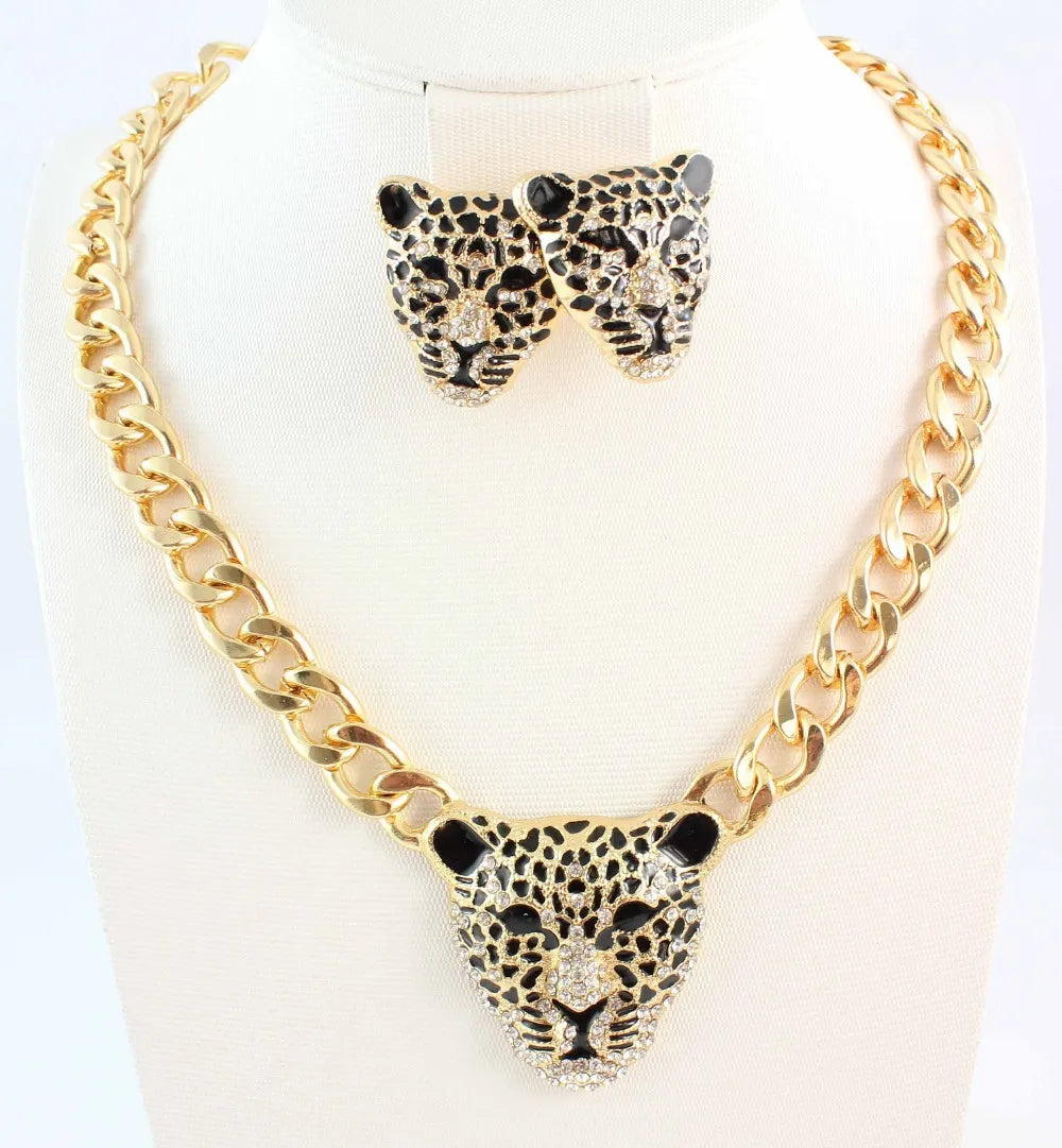 Fashion Leopard Pendant Necklace Earrings Jewelry